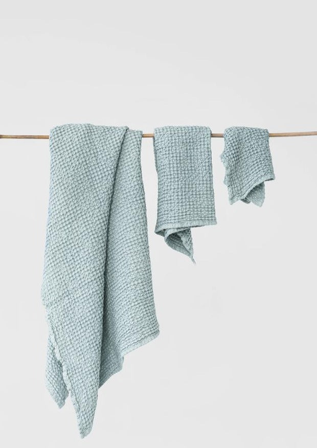 Linen Waffle Towel Set | Dusky Blue