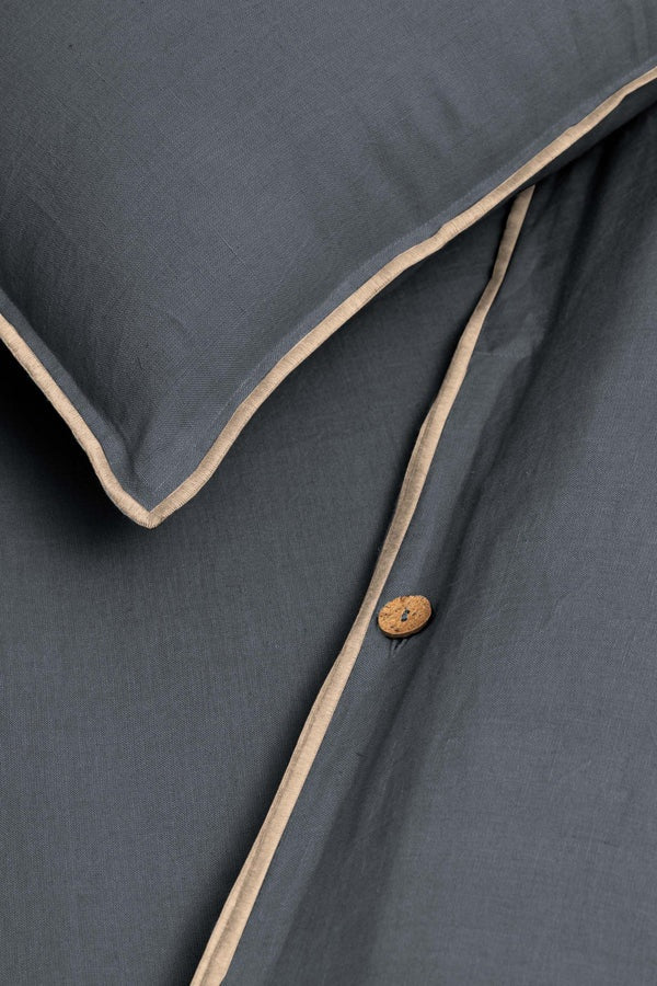 Linen Duvet Cover | Charcoal with Natural Oatmeal Needle Embroidered Edge