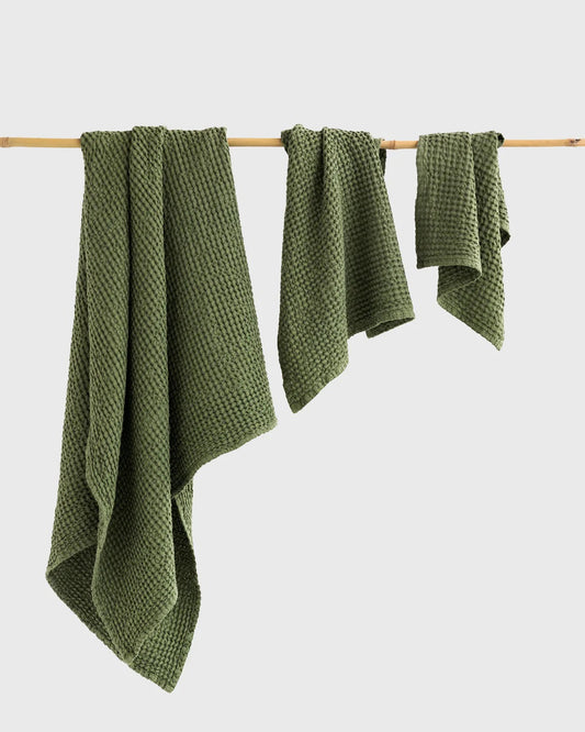 Linen Waffle Towel Set | Forest Green