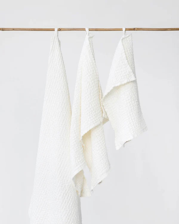 Linen Waffle Towel set | White