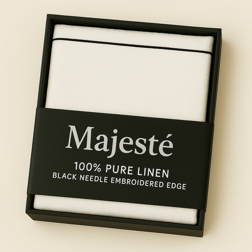 Linen Duvet Cover |  White with Black Needle Embroidered Edge