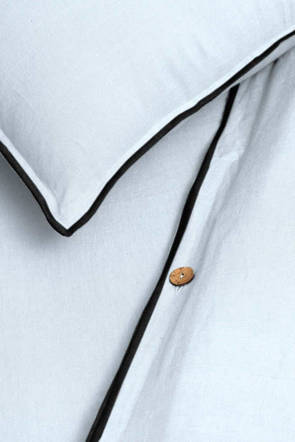 Linen Duvet Cover |  White with Black Needle Embroidered Edge