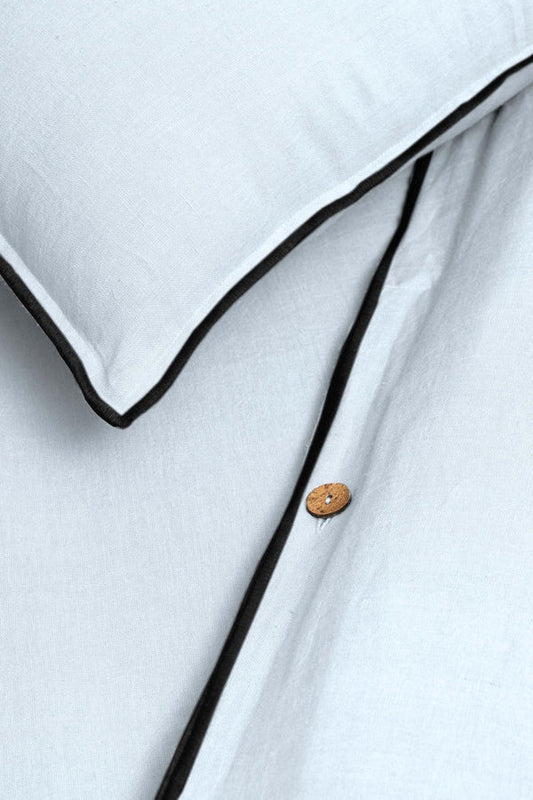 Linen Duvet Cover |  White with Black Needle Embroidered Edge