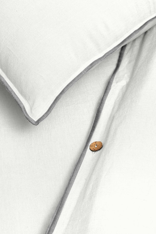 Linen Duvet Cover |  Pure White with Silver Needle Embroidered Edge