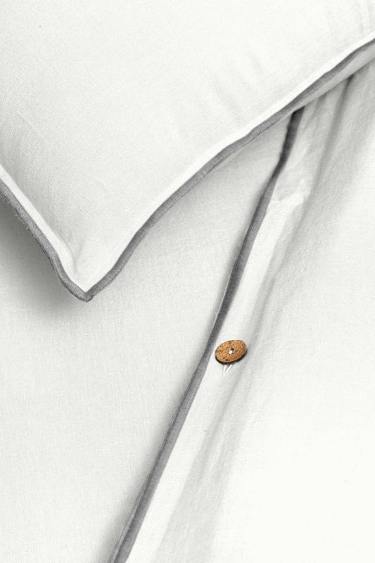 Linen Duvet Cover |  Pure White with Silver Needle Embroidered Edge