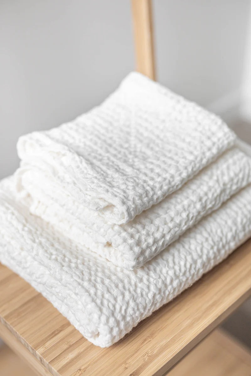 Linen Waffle Towel set | White