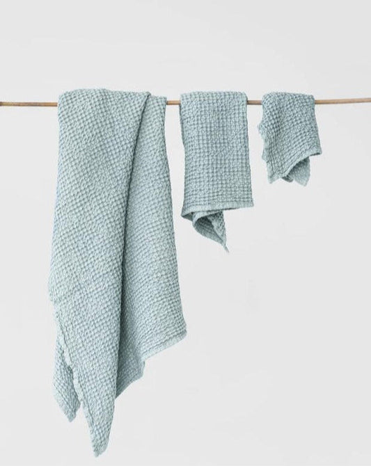 Linen Waffle Towel Set | Dusky Blue